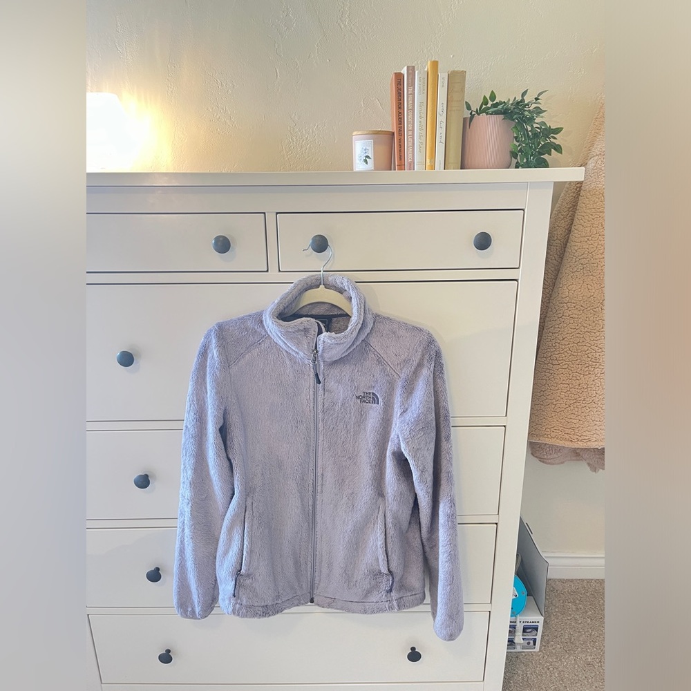 North face gray furry fleece zip up